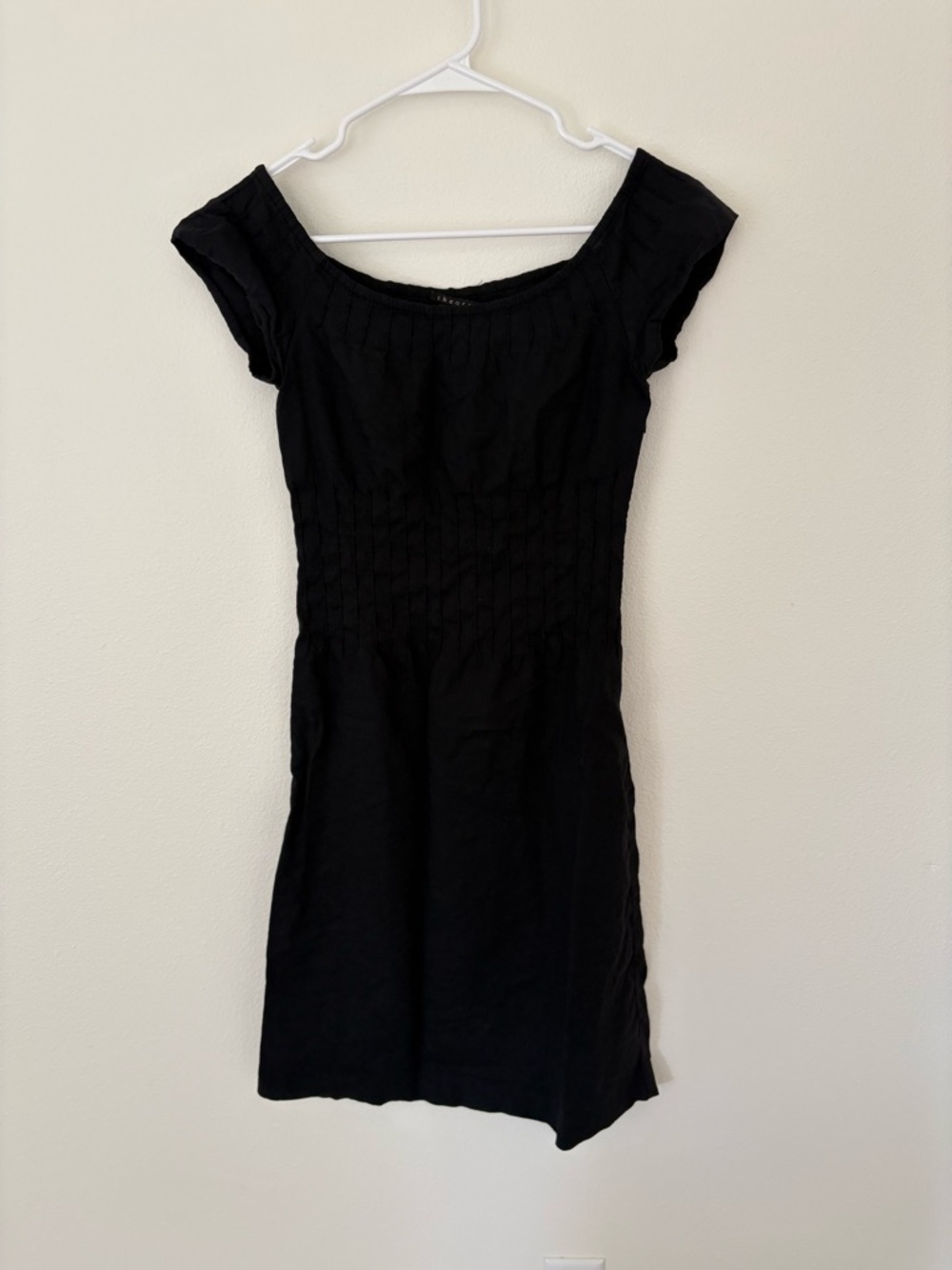 Theory Women Black off the shoulder Smock Mini Dress Short Sleeve